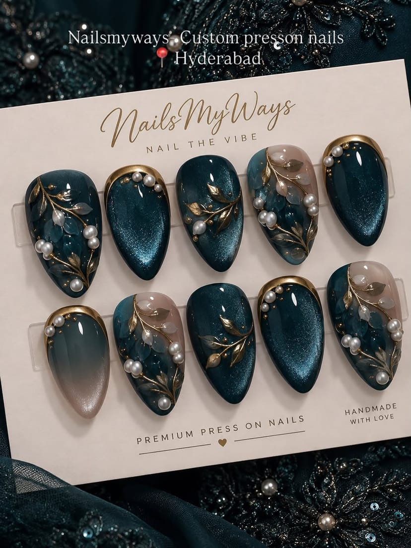 Burgundy & Pearl Royal Bridal Nails