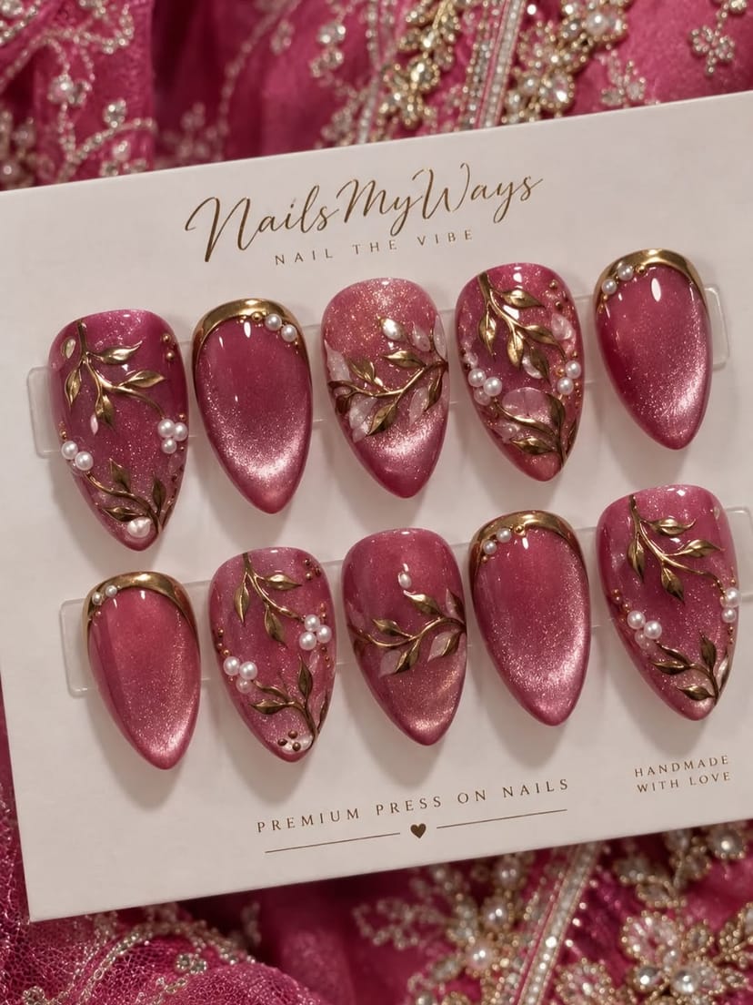 Crimson Gold-Detailed Bridal Press-Ons