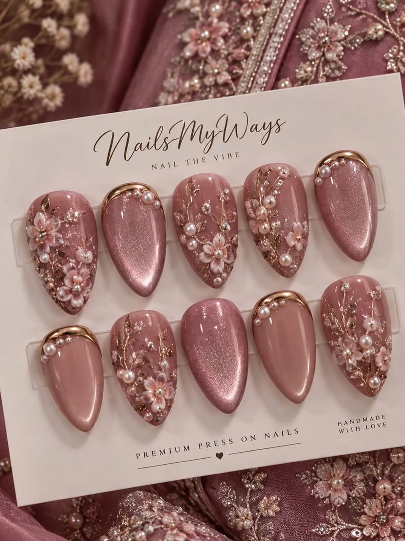 Gilded Maroon Indian Wedding Nails