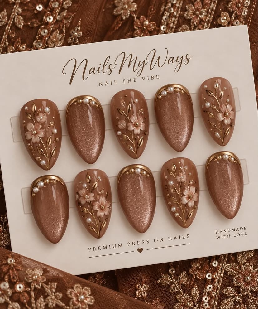 Royal Pearl & Gold Accented Nails